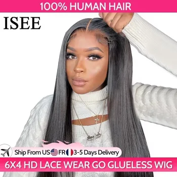 ISEE Hair Glueless Wigs Human Hair Ready To Wear Straight Glueless Preplucked Wear And Go Wigs 7x5HD Lace Front Wigs PreCut Lace 1