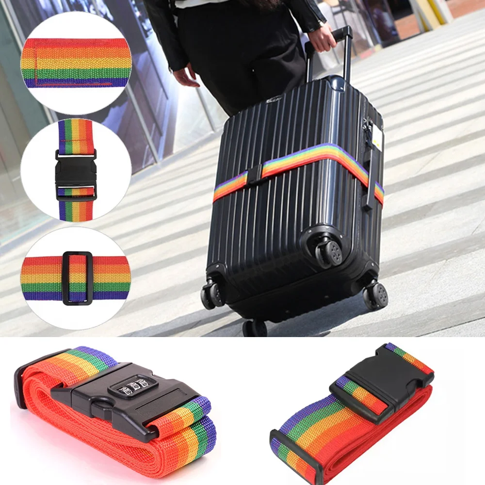 Luggage Strap Cross Belt Packing Adjustable Travel Suitcase Password Lock Buckle Strap Baggage Rainbow Straps Suitcase Accessory