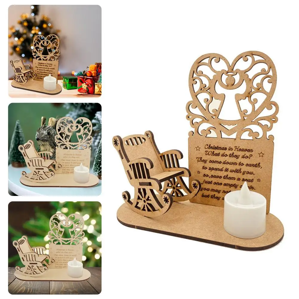 

Christmas Ornament Paradise Rocking Chair With LED Holder Desktop Candlestick Christmas Ornament Candle Wood Memorial I9H7