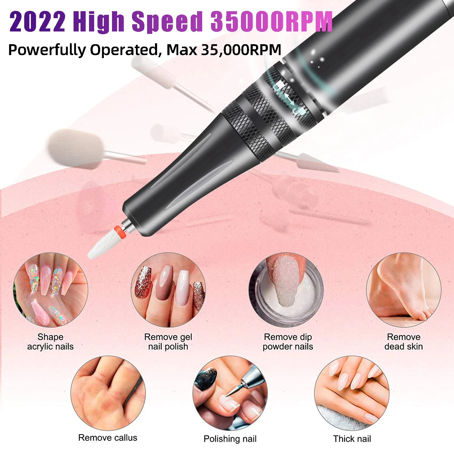 35000RPM Manicure Machine Electric Nail Drill Portable Nail Lathe Electric Manicure Cutter Set Nail Gel Polisher Salon Equipment 3