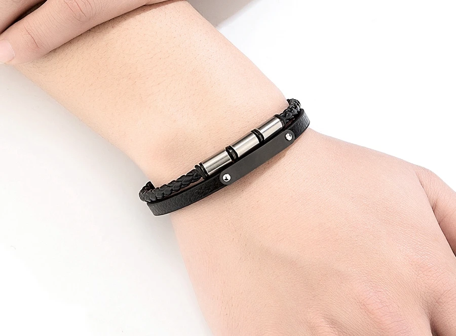XQNI Neue Minimalistischen Männer Seil Armband Doppel Schicht Leder Armband Homme Edelstahl Zubehör Freund Schmuck Geschenk – Detail 8