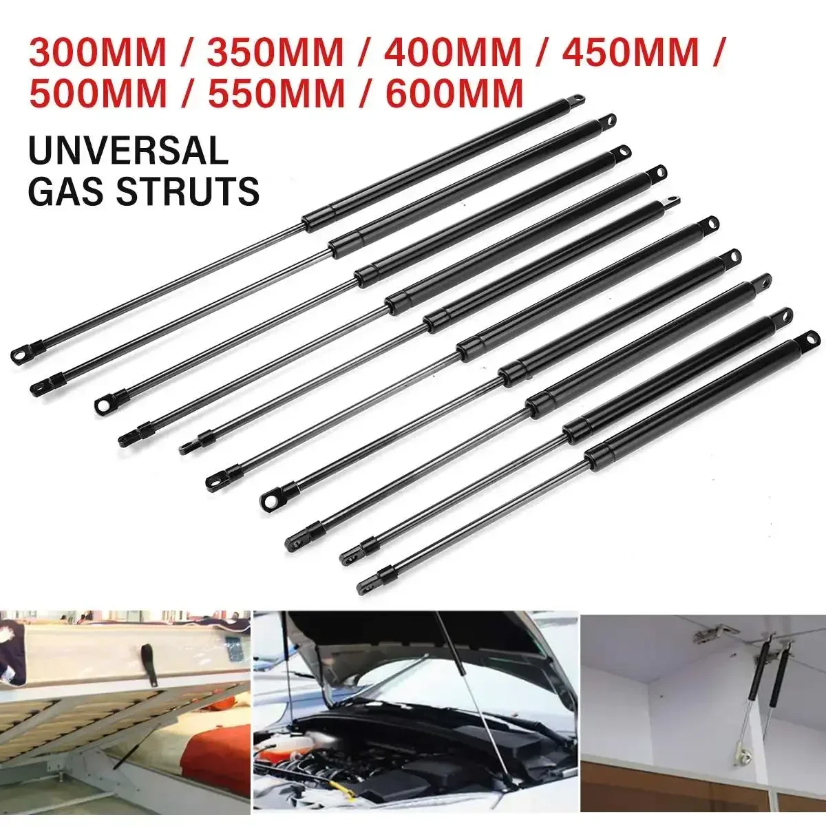 2pcs 300-600mm 300N Car Gas Struts Bonnet Hood Trunk Tailgate Shock Lift Strut Bar Gas Spring Bus Bed Truck Boat Window Body Kit