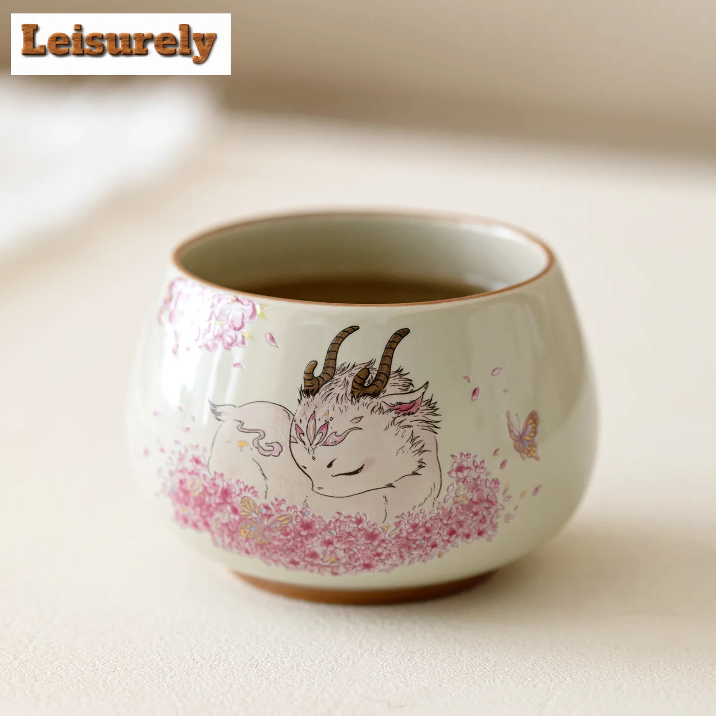 Plant Ash Hand Painted Deer Teacup Zen Tea Bowl Tea Pair Tea-tasting Smelling Cup Chazhan Master Cups Teaware Collection Craft
