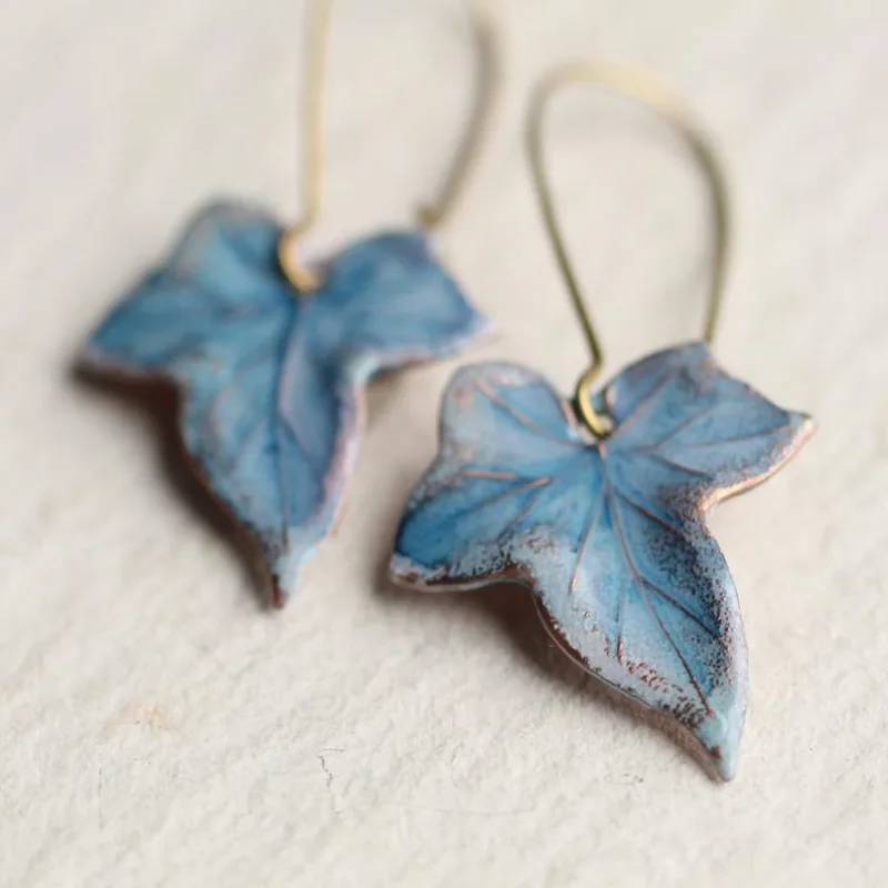 Vintage Ethnic Gradient Blue Maple Leaf Earrings for Women Temperament Earrings Fashion Party Jewelry Accessories Gift Bijoux Dangle Earrings