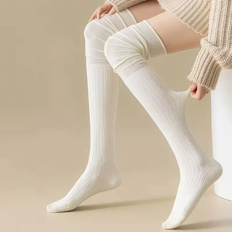 1/2 Paar knielange Damensocken, oberschenkellange Damensocken, warme gestrickte Stiefelsocken, Beinwärmer, japanische JK-Baumwolle, oberschenkelhoher Bot – Detail 10