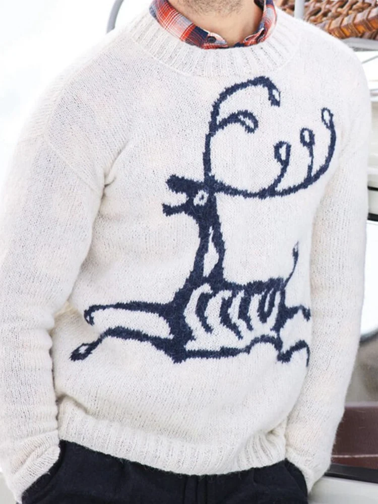 

Men's Deer Round Neck Pullover Knitted Sweater