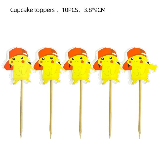 TAKARA TOMY Pikachu Pokemon Birthday Decoration Disposable Cutlery Cup Plate Napkin Tablecloth Bag Baby Shower Party Supplies Cupcake toppers-10P