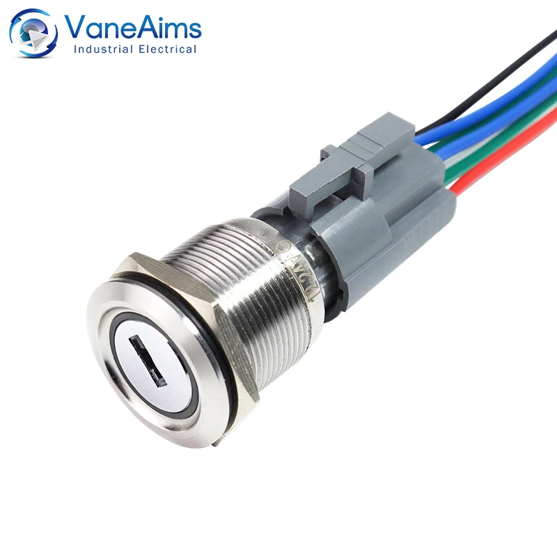 LED 조명 포함 금속 키 버튼, 로터리 스위치, 5A 오토바이 시동 수정 버튼, 케이블 포함, 12V 24V, 19mm, 22mm