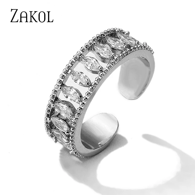 Zakol koreanische Mode Zirkonia offene Ringe für Frauen einfache Hochzeit Verlobung sring für Frauen rp2261