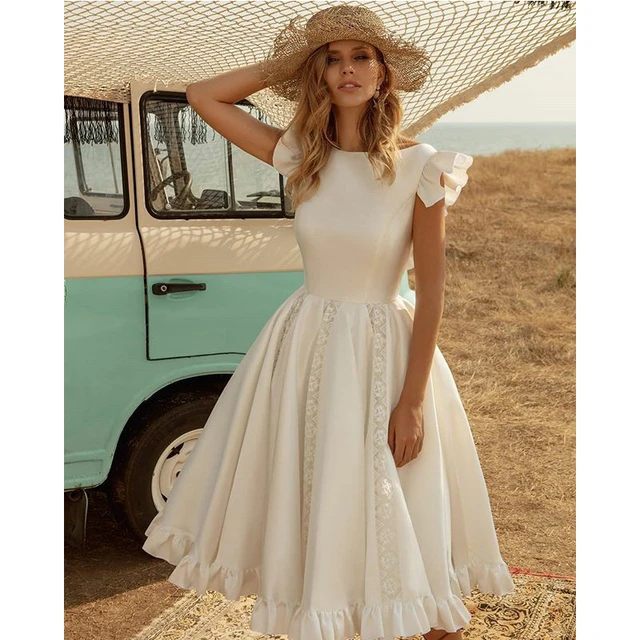 Elegante branco a linha vestidos de casamento para as mulheres o-pescoço  alças de espaguete vestido de noiva sem costas pastrol vestido de noiva  novia - AliExpress