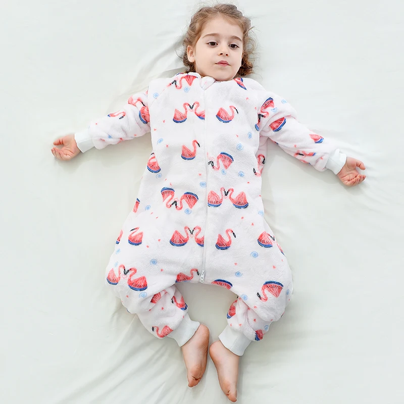 MICHLEY Duck Flamingo Bird Flannel Children Baby Sleeping Bag Sack Winter Clothes Toddler Sleepsack Pajamas For Girls Boys 1-7T