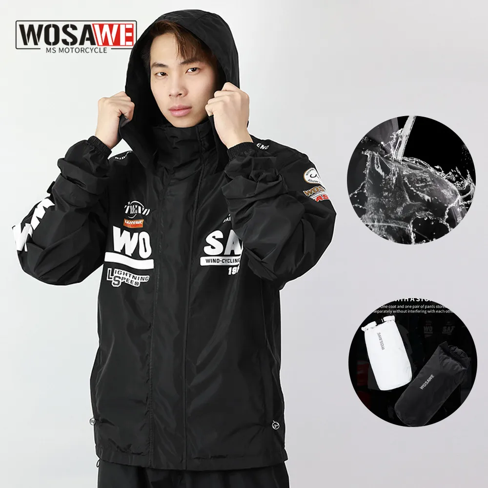 Motorcycle Raincoat WOSAWE Waterproof Reflective Motorcyclist Raincoats Biker Rain Suits For Men Women