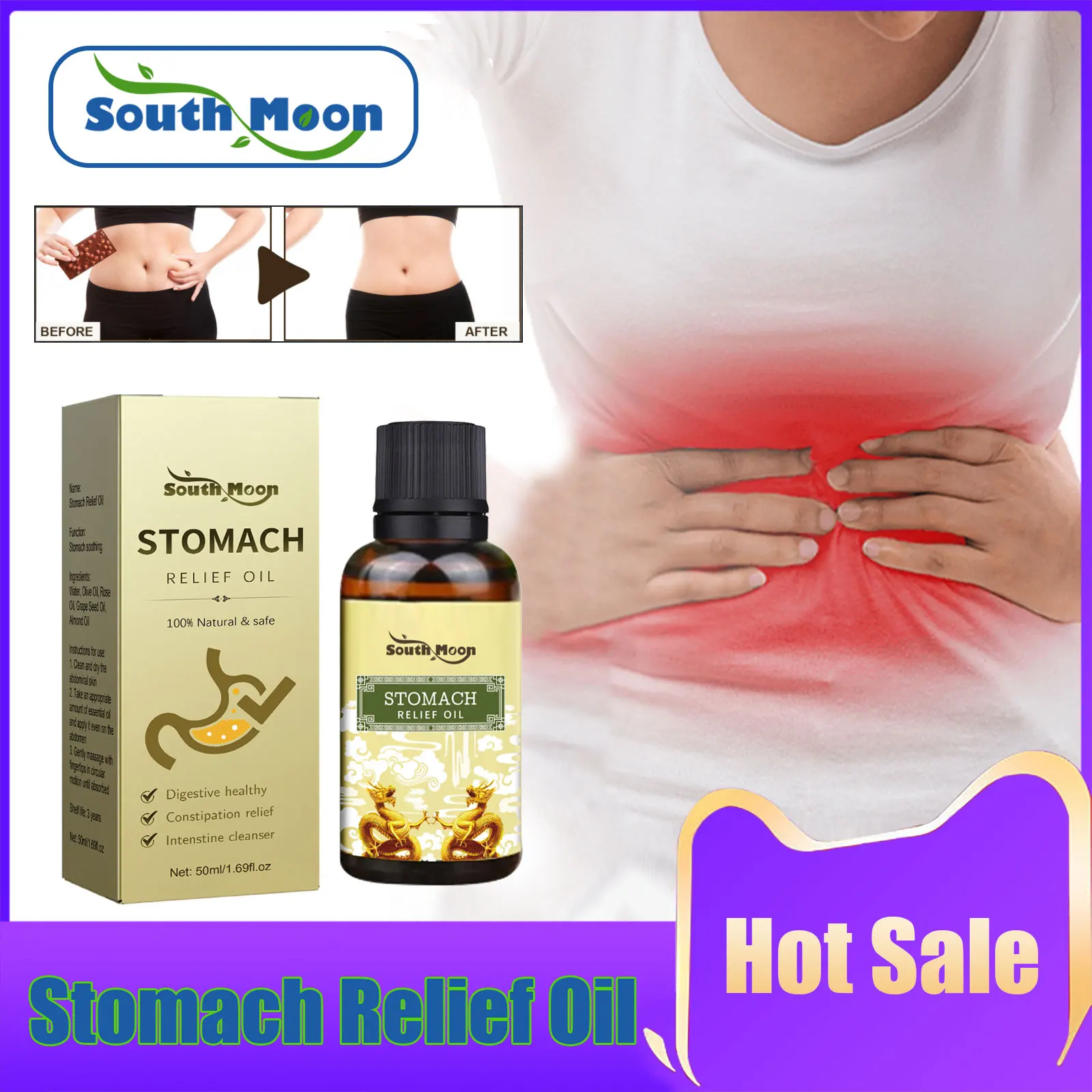 Stomach Relief Oil Soothing Stools Relieve Stomachache Gastritis Care Treatment Belly Massage Firming Body Slimming Essence Oil