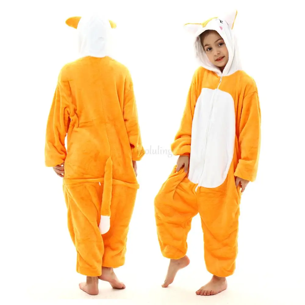 Spider Panda Leopard Kigurumi Pajamas Children Flannel One Piece Hooded Onesies Kids Overalls Winter Girls Unicorn Pajamas