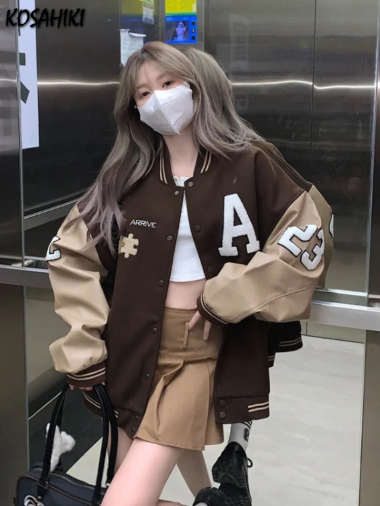 Y2k Aesthetic Vintage Bomber Jacket Women Harajuku Embroidery Letter