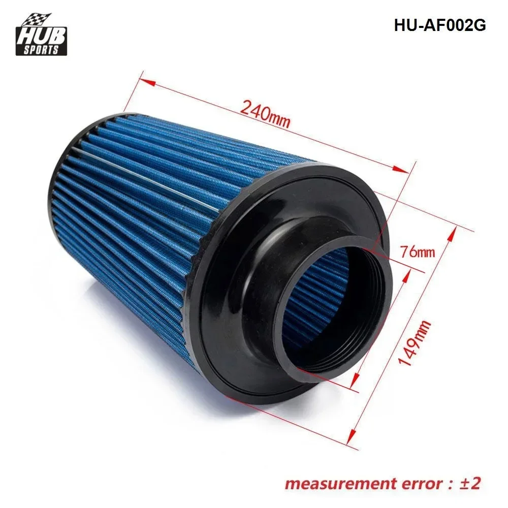 Hubsports 3" Universal Chrome Inlet Long Ram Cold Intake Round Cone Air Filter HU-AF002G