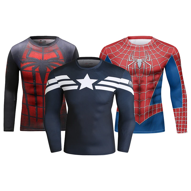Gym Compression Shirts for Men Long Sleeve Comics Spider Cosplay T