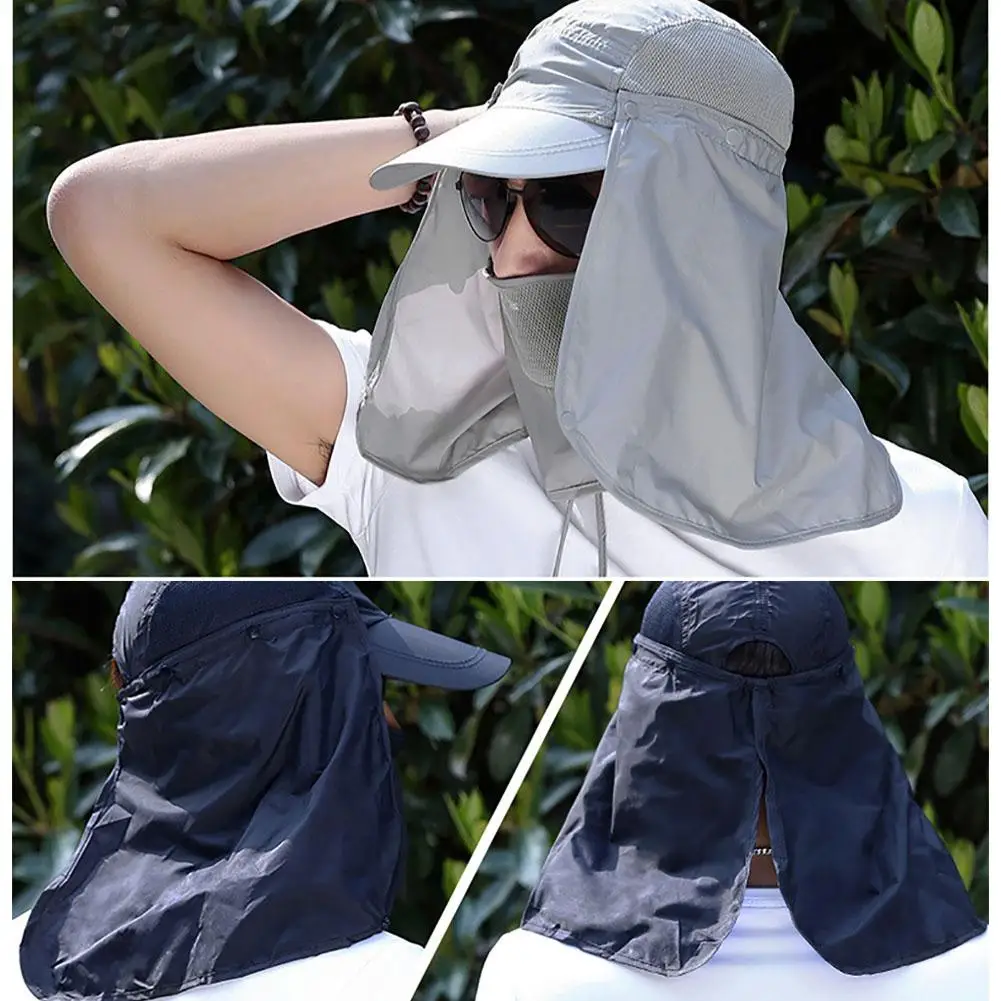 Sun Hats Men Women Summer Fishing Cap Neck Face Sunscreen Flap UV Protector Quick-Drying Detachable Sunshade Boonie Cap