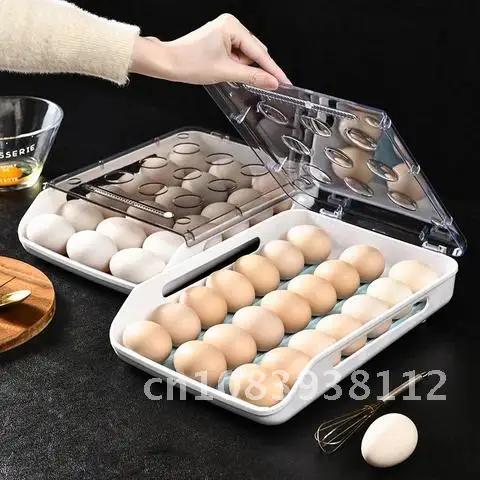 

Egg Storage Box Refrigerator Kitchen Automatic Rolling Transparent Drawer Eggs Tray Organizer Space Saver Kitchen Acces