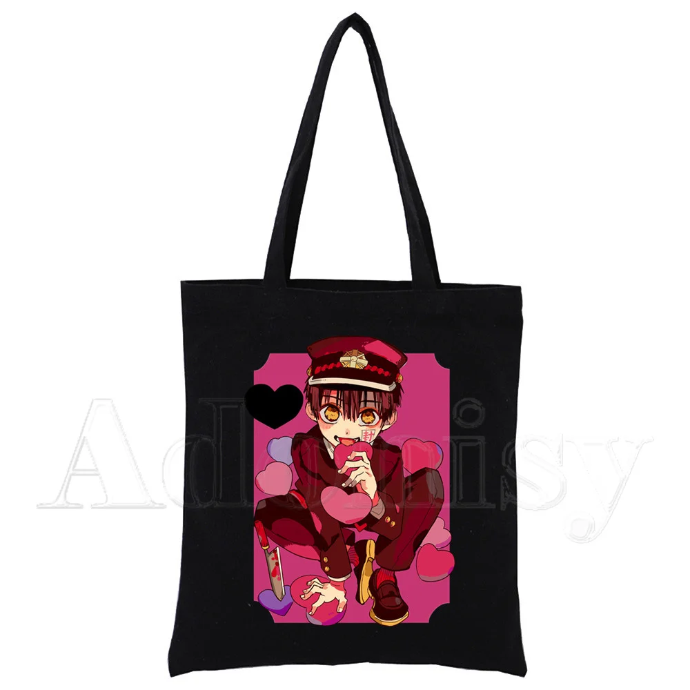 

Холщовая Сумка-тоут Hanako Kun для женщин, складная Экологически чистая Сумочка на плечо для покупок, повседневный чемоданчик черного цвета