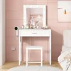 Vanity Makeup Desk with Mirror and Lights, Vanity Table and Chair Set, Brightness Adjustable, Small Dressers for Girls' Bedroom 1