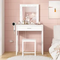 Vanity Makeup Desk with Mirror and Lights, Vanity Table and Chair Set, Brightness Adjustable, Small Dressers for Girls' Bedroom 1