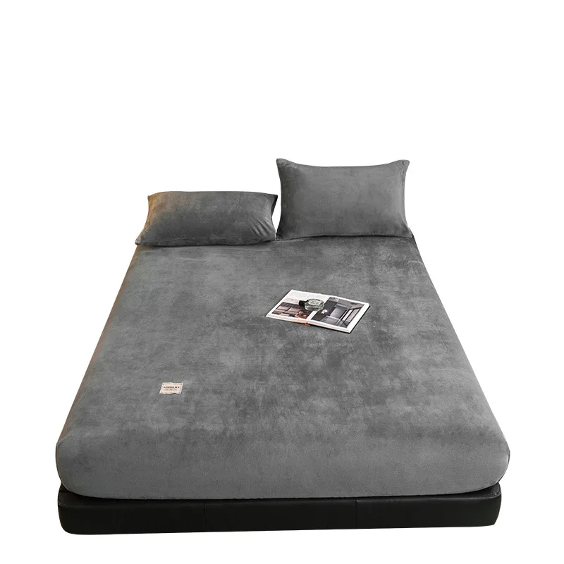 Flannel Bed Sheet Solid Color Fitted Sheet Winter Warm Cozy Mattress Cover Single Queen King Bed Pad Protecter