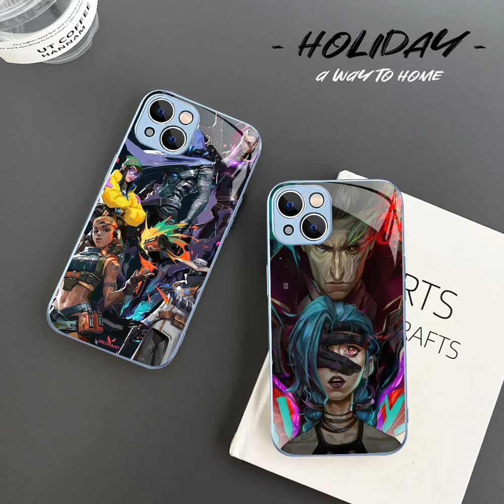 Gioco V-Valorant Custodia Per Telefono In Vetro Temperato Per Iphone 14 13 12 11 Pro Mini Xs Max 14Plus X Xs Xr Cover