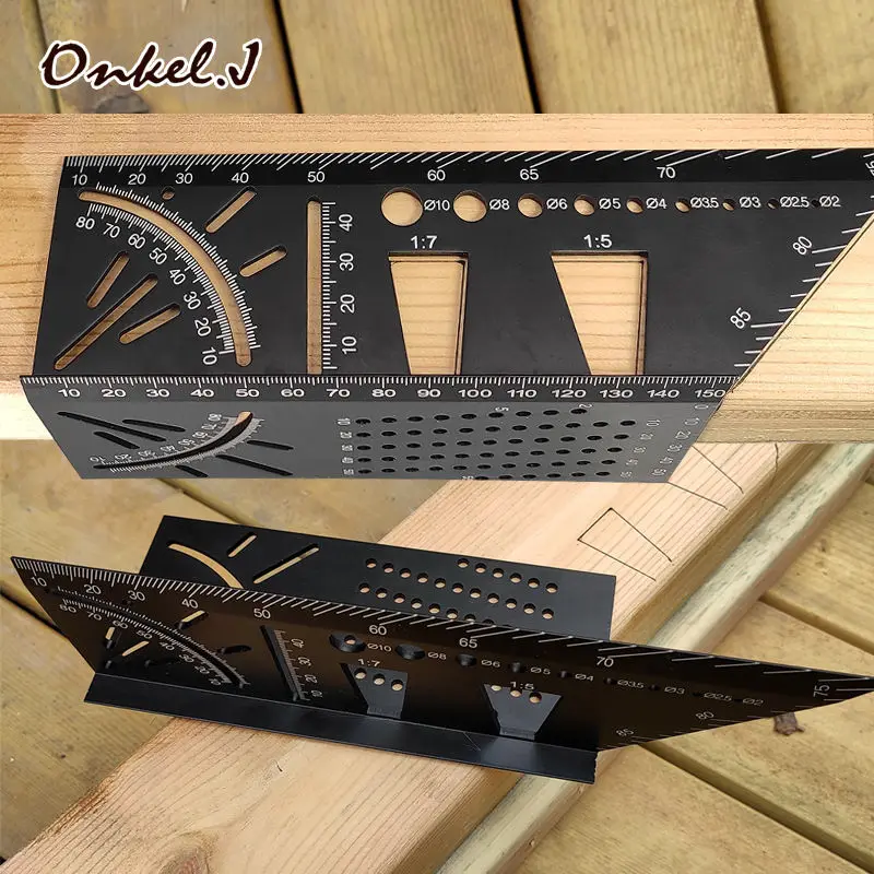 Aluminum alloy woodworking angle ruler multifunctional marking 45 degree 90 degree guiding ruler 3D stop and regular line drawin crtol 6 inch 90 degree metric angle ruler aluminium alloy carpenters square triangle ruler diy woodworking tool