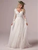 Lace Tulle Long Sleeve Wedding Dress 2022 Boho V-Neck Appliques Bridal Gown For A- Lace Appliques Bride Gown Backless Tulle 2025 3