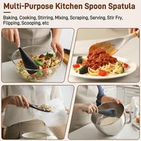 Cuillère-spatule multifonction en silicone pour ustensiles de cuisine antiadhésifs, ustensile de cuisine résistant à la chaleur avec manche en bois 2