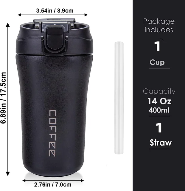 400ml Coffee Cup Stainless Steel Thermos with Straw Double-layer Vacuum Insulated Bounce Cup Portable Travel Car Creative Cup 5