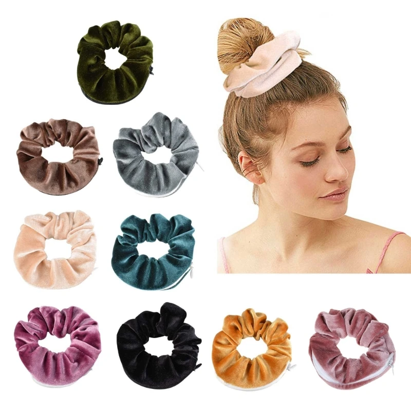 

Novelty Hair Scrunchies with Zipper Storage Place Hair Elastics Ties Ropes Soft Ponytail Holders for Children