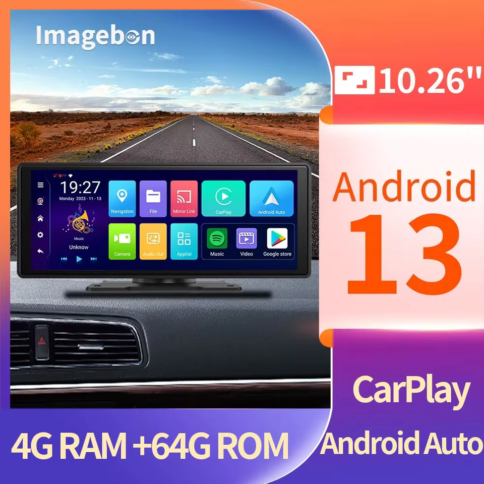 Imagebon Android 13 Dash Cam Wireless CarPlay & Android Auto Car DVR Netflix Google Play GPS Bluetooth Rearview Mirror Camera