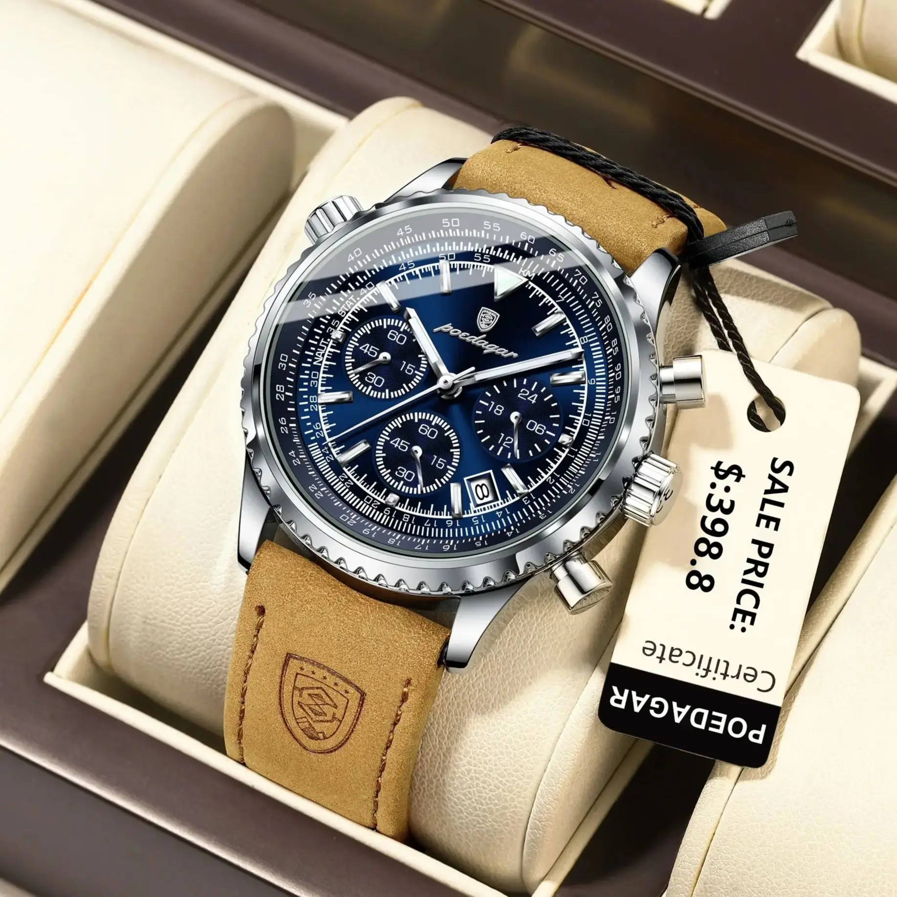 POEDAGAR Luxury Men Watch Waterproof Luminous Calendar Chronograph Sports Man Wristwatch Leather Men's Quartz Watches Male Reloj