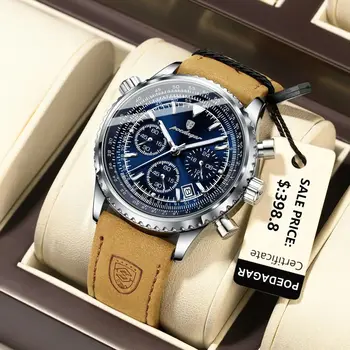 POEDAGAR Luxury Men Watch Waterproof Luminous Calendar Chronograph Sports Man Wristwatch Leather Men's Quartz Watches Male Reloj