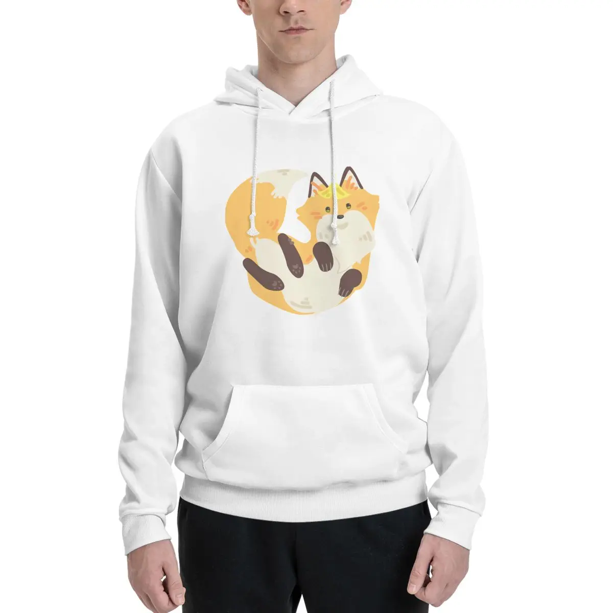 

Graphic Fox With A Leaf On Its Head For Couples Plus Velvet Hooded Sweater High grade Leisure Kawaii With hood pullover