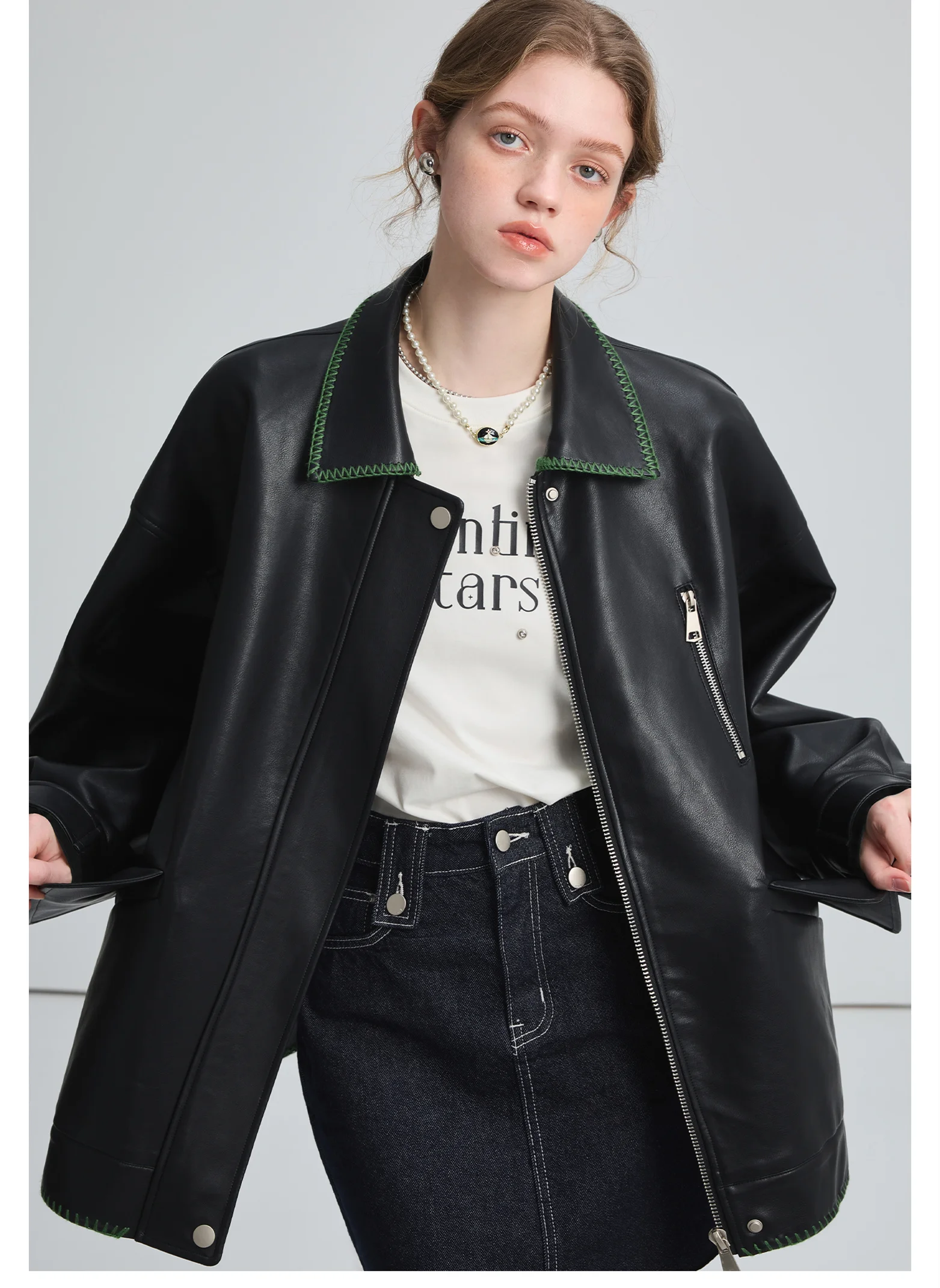 MOLAN Black Woman Leather Jacket Vintage Bomber Oversze Coat Fashion Zipper High Street Female PU Coat Outwear