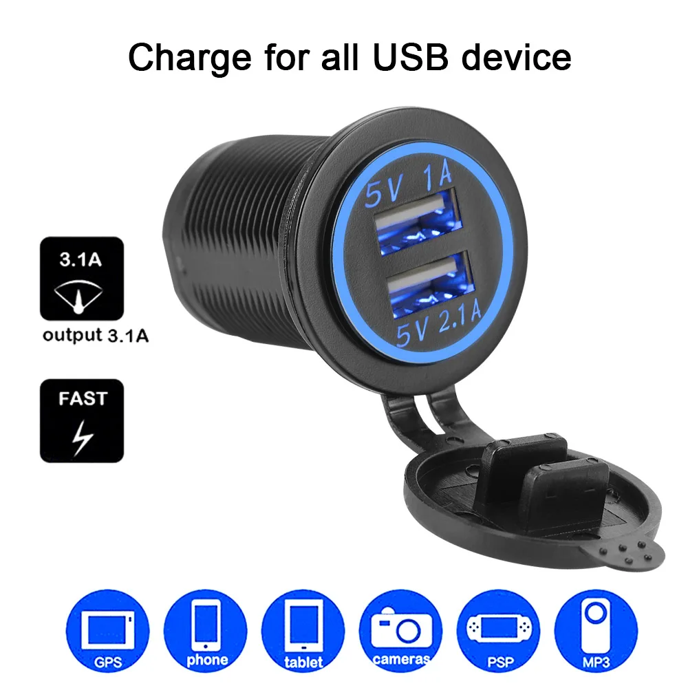 

24V 12V Motorcycle USB Chargers 3.0 2 Ports Socket Car Power Adapter For Boat Marine Caravan RV Truck Trailer Auto Accessories