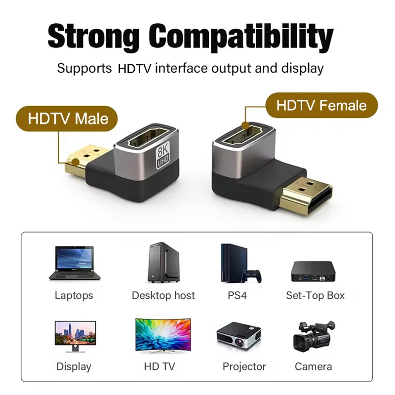 8K HDMI-Compatible 2.1 Cable Adapter 90 Degree Right Angle Elbow Connector Male to Female HDTV Extender For TV PS5 Xbox PC Laptop