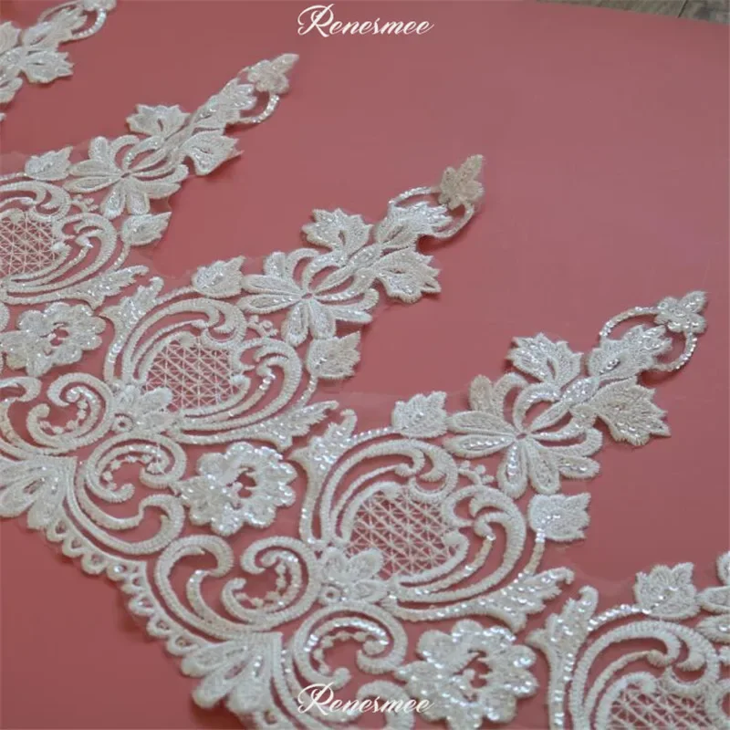 Delicate 1Yard Good Quality Heavy Sequins Lace Trimming For Sewing Lace Applique Ivory Craft for Wedding Dec. 33cm SX216