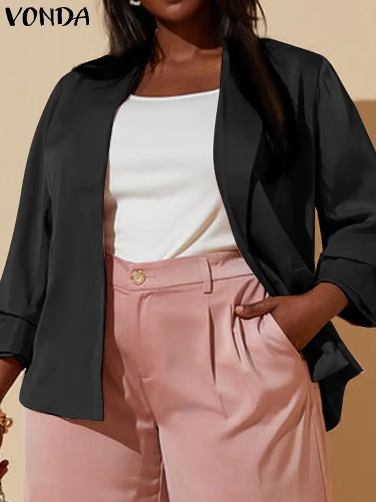 

Women Autumn Blazer 2023 VONDA Fashion Solid Color Long Sleeve Coats Lapel Neck Outwears Fashion Office Lady Blazer Baggy