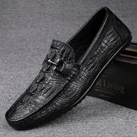 Italian Handmade Shoes Genuine Leather Black Formal Shoes Casual Loafers Men's Crocodile Pattern Fashion Check Moccasins Shoes