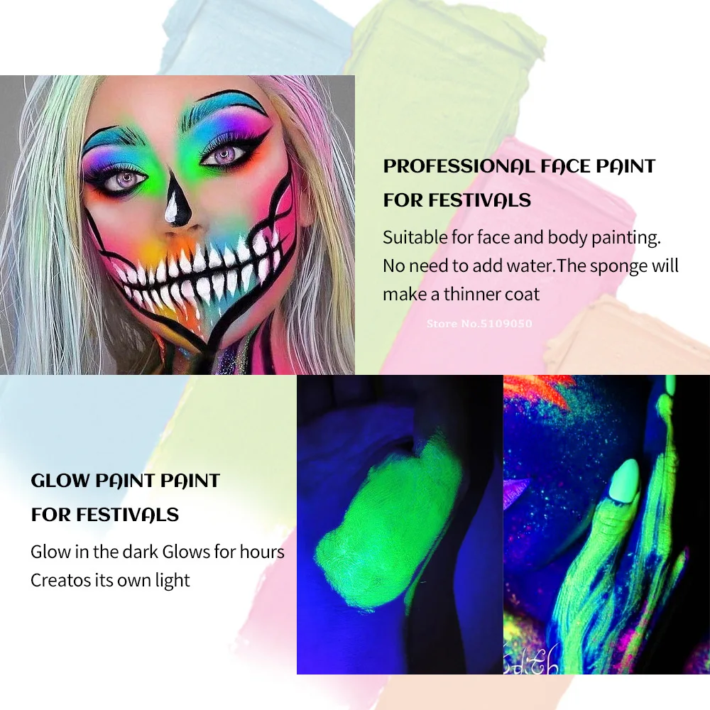 Halloween Face Body Painting Stick Cream Waterproof UV Light Neon Green Purple Pink Black White Paint Cream Party Art Makeup 4
