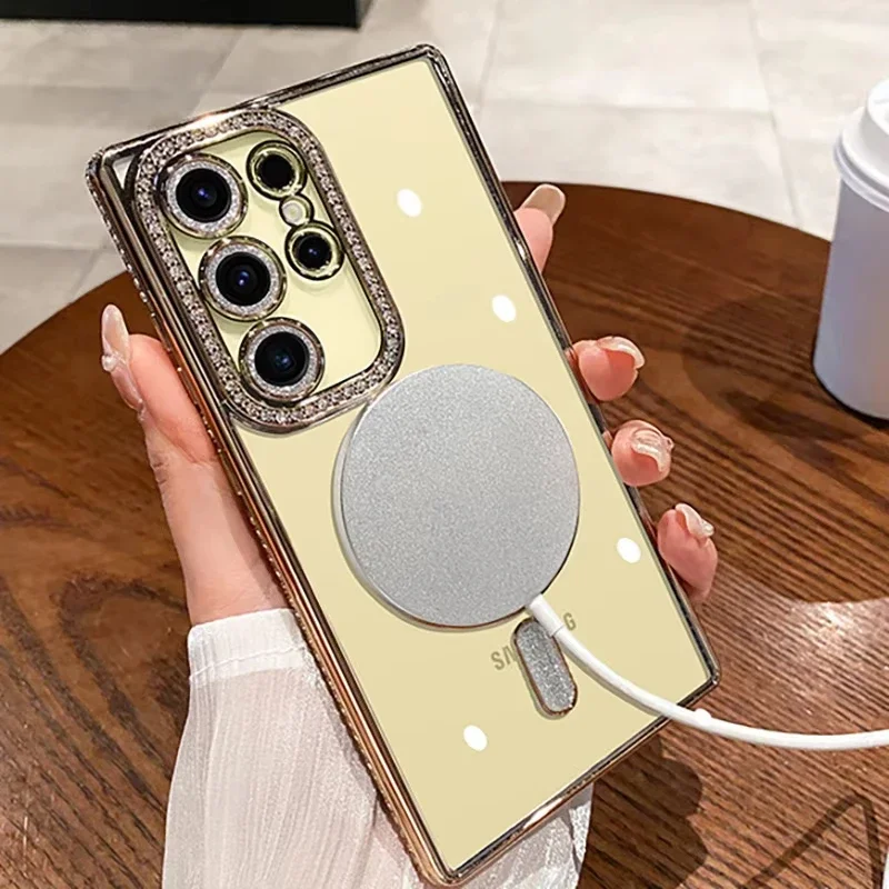 Luxury Diamond Glitter Clear Phone Case with MagSafe-Compatible Wireless Charging