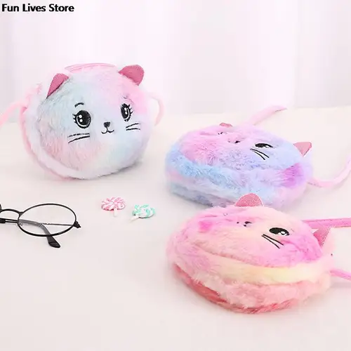 어린이용 레인보우 컬러 고양이 어깨 지갑, 미니 러블리 포켓, 크리스마스 선물 봉제 인형 핸드백, 부드러운 가방 3