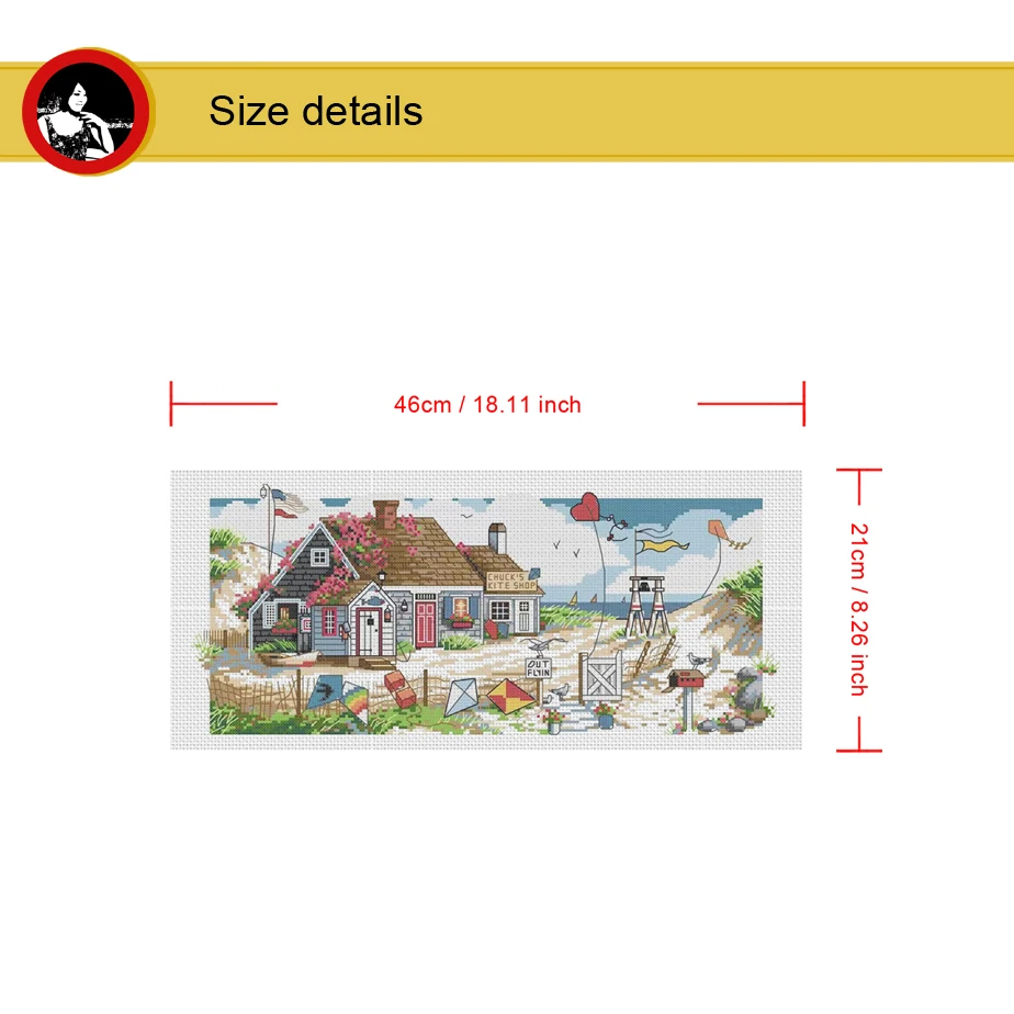 Seaside cottage print cross stitch kite painting living room home decoration hanging painting DIY self embroidery material package
