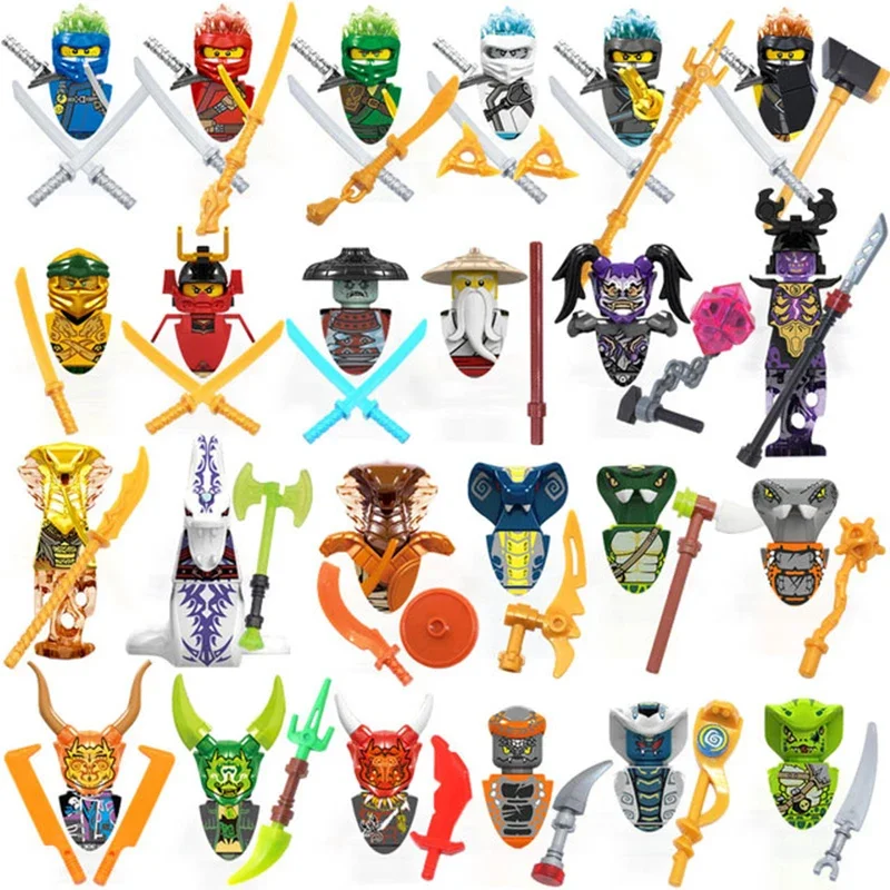 Figuras de acción de minimotos ninja, bloques de construcción, soldados esqueletos Ninjago, guerreros samuráis, muñecos de películas de anime, juguetes para niños