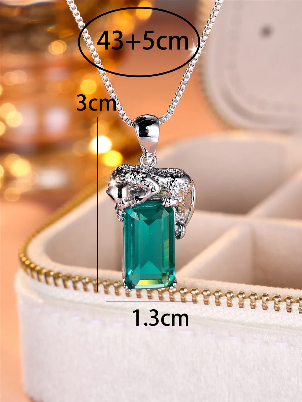 Luxury Female Crystal Green Zircon Stone Sqaure Pendant Necklace Vintage Silver Color Wedding Jewelry For Women