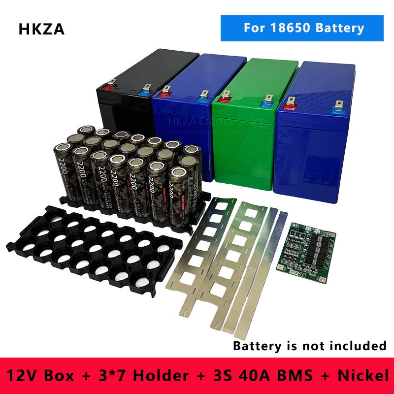 12V Lithium Battery Storage Box Holder Replace Lead-Acid 18650 Battery Case Fixed Bracket with 3S 40A BMS Balance Protection